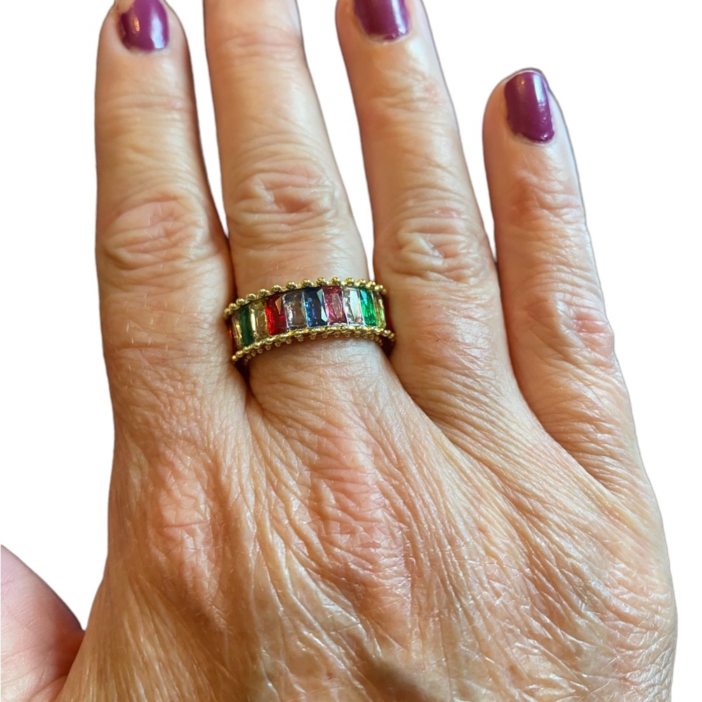 Gold and Colorful Rhinestone Cuff Ring - Picture 10 of 10